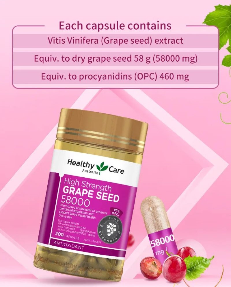 Healthy Care Grape Seed 58000mg. 200 Capsules , Healthy Care ,  องุ่นสกัด Healthy Care ,Grape Seed ช่วยเรื่องอะไร ,healthy care grape seed 58000 กิน วันละ กี่ เม็ด